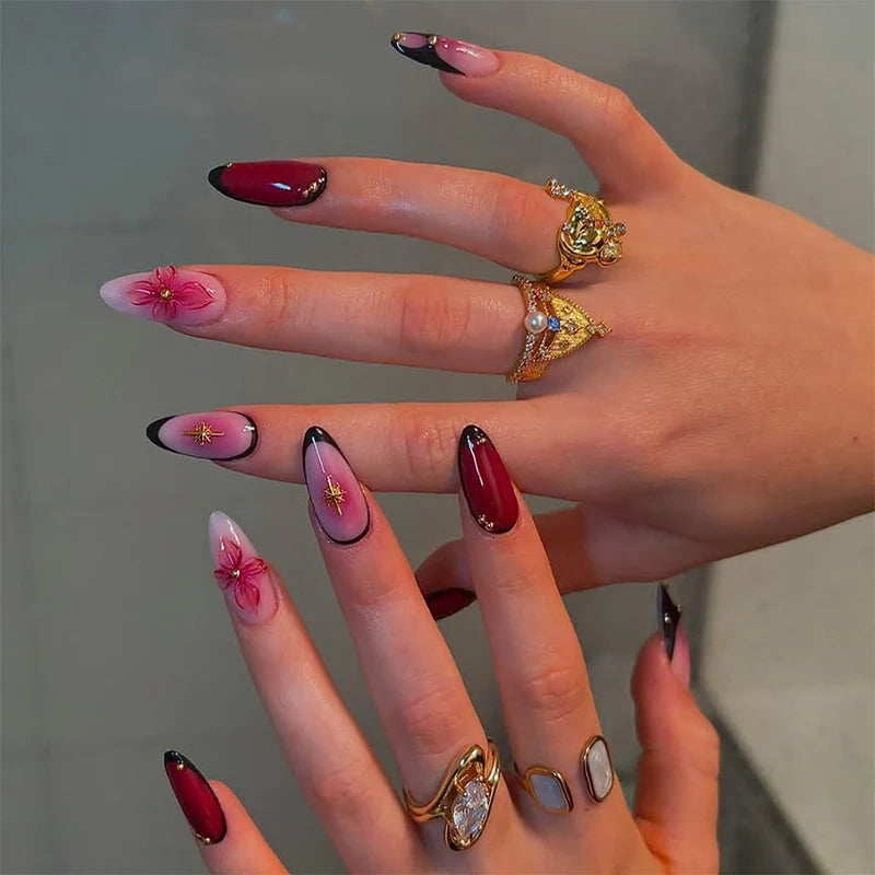 Press-On Nails Floral Accent No-Glue & Reusable