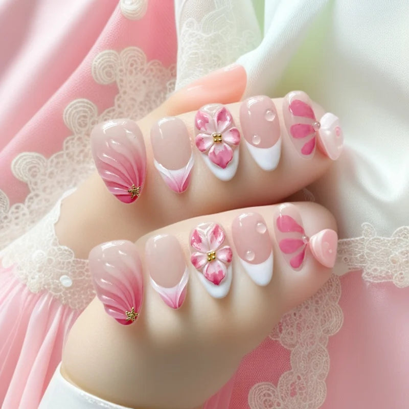 Press-On Nails Floral Accent Reusable & Glue-Free