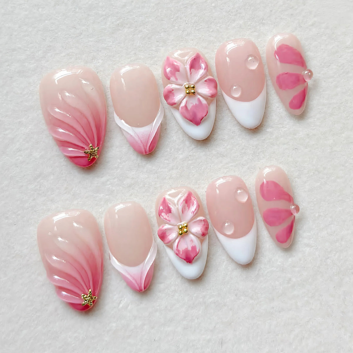 Press-On Nails Floral Accent Reusable & Glue-Free