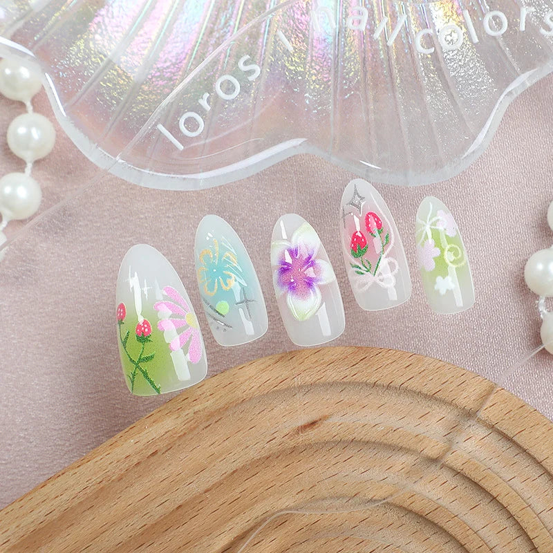 Press-On Nails Floral Acrylic Adhesive Backing