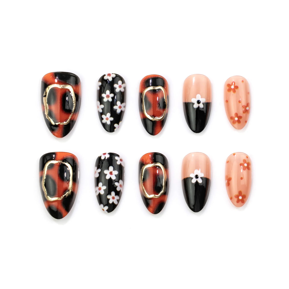 Press-On Nails Floral Acrylic Gloss Finish