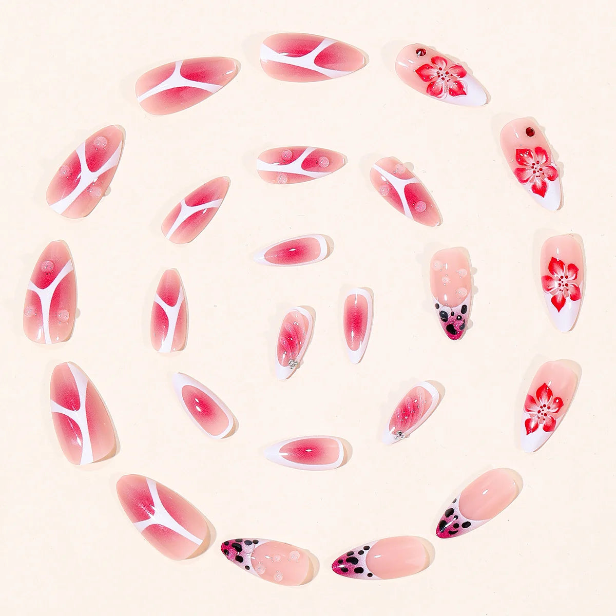 Press-On Nails Floral Acrylic Gloss & Matte