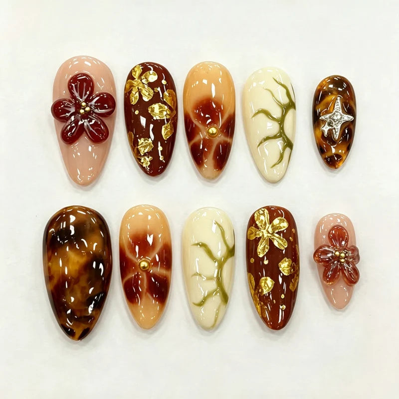 Press-On Nails Floral Acrylic Reusable