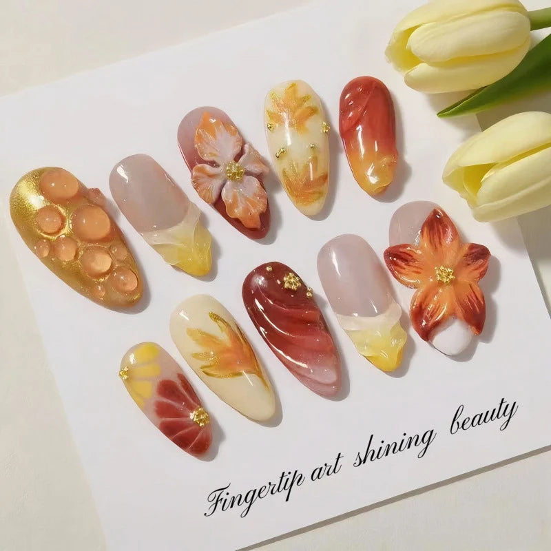 Press-On Nails Floral Acrylic Reusable