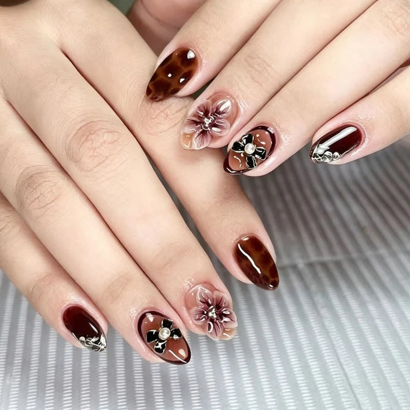 Press-On Nails Floral Acrylic Reusable
