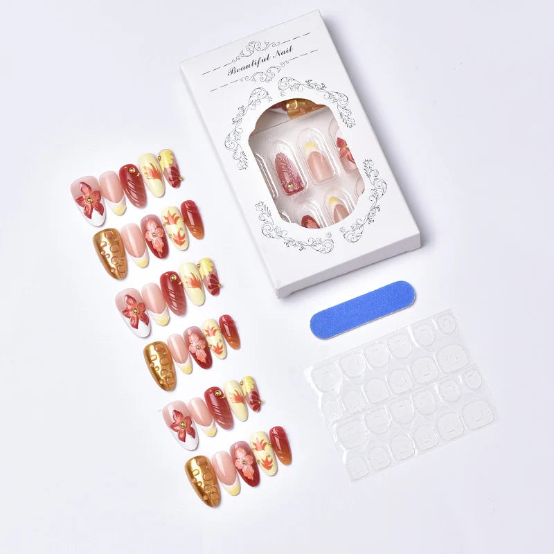 Press-On Nails Floral Acrylic Reusable