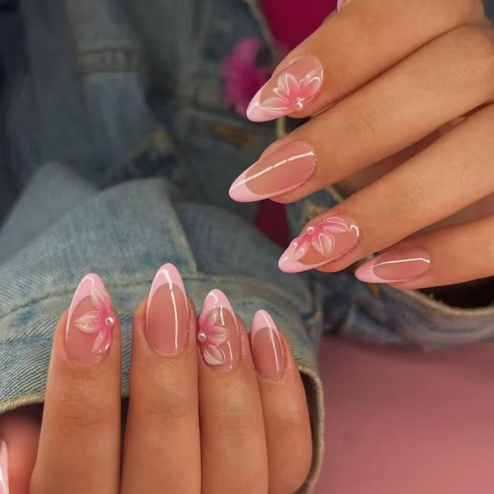 Press-On Nails Floral Acrylic Set of 24