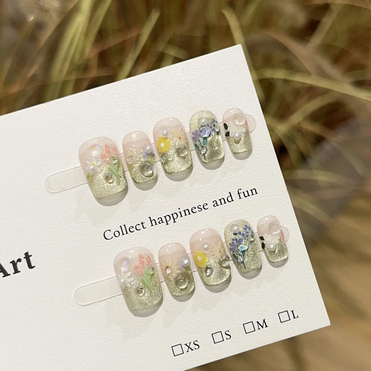 Press-On Nails Floral Adhesive-Backed Reusable
