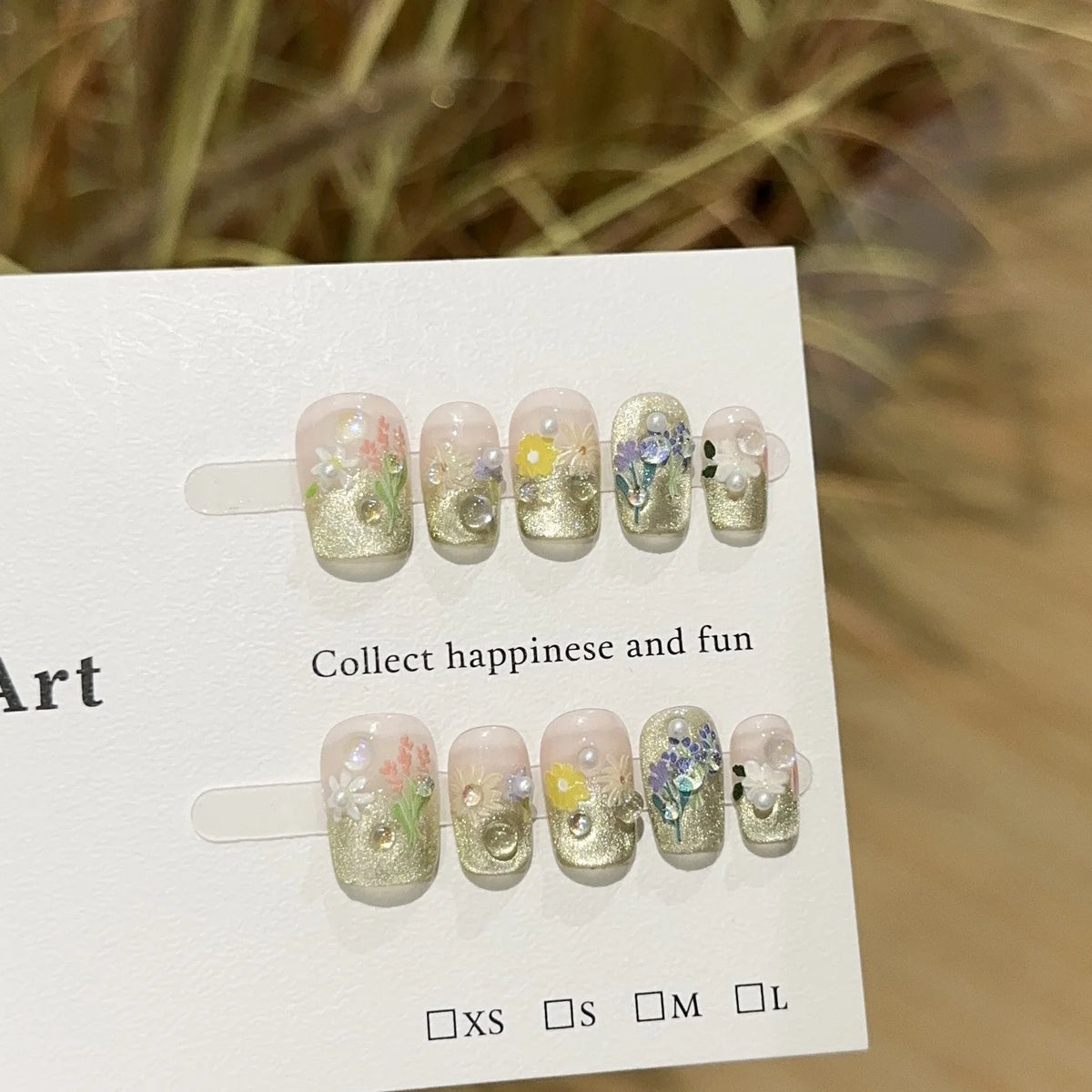 Press-On Nails Floral Adhesive-Backed Reusable