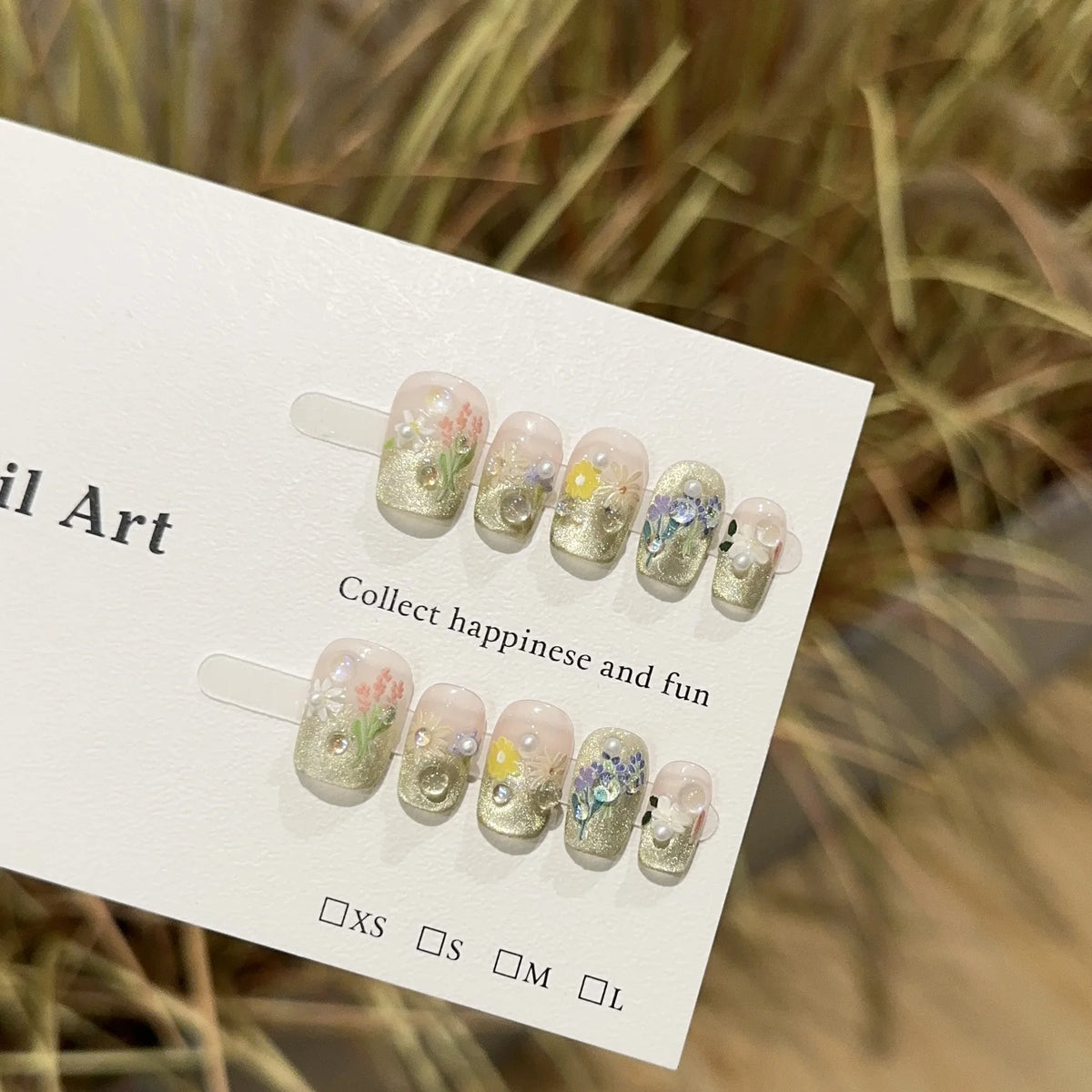 Press-On Nails Floral Adhesive-Backed Reusable