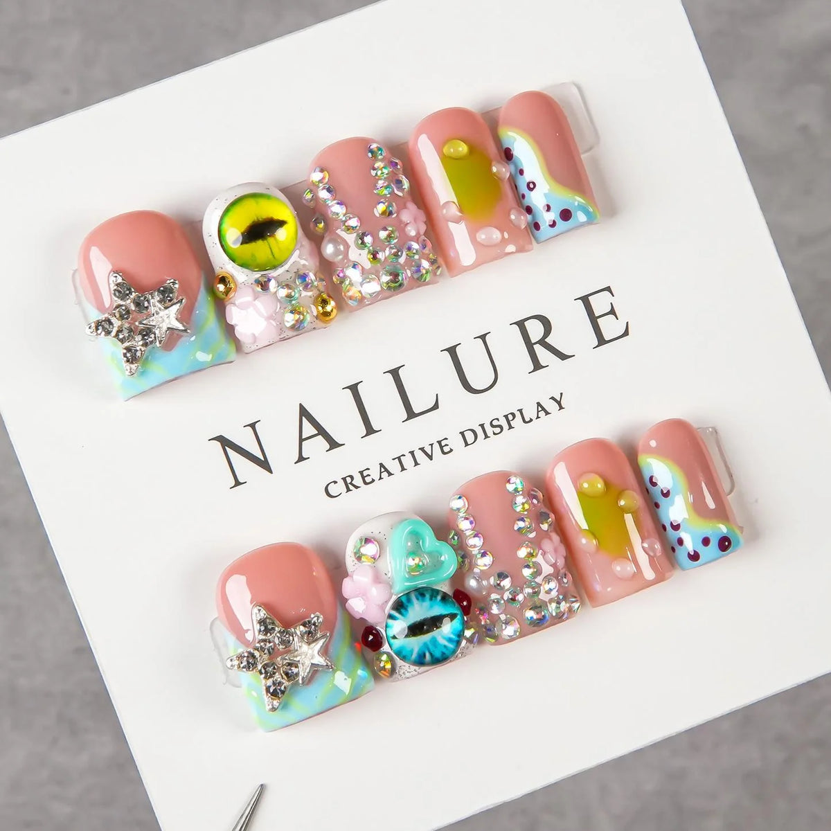 Press-On Nails Floral Adhesive Backing Reusable