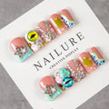 Press-On Nails Floral Adhesive Backing Reusable