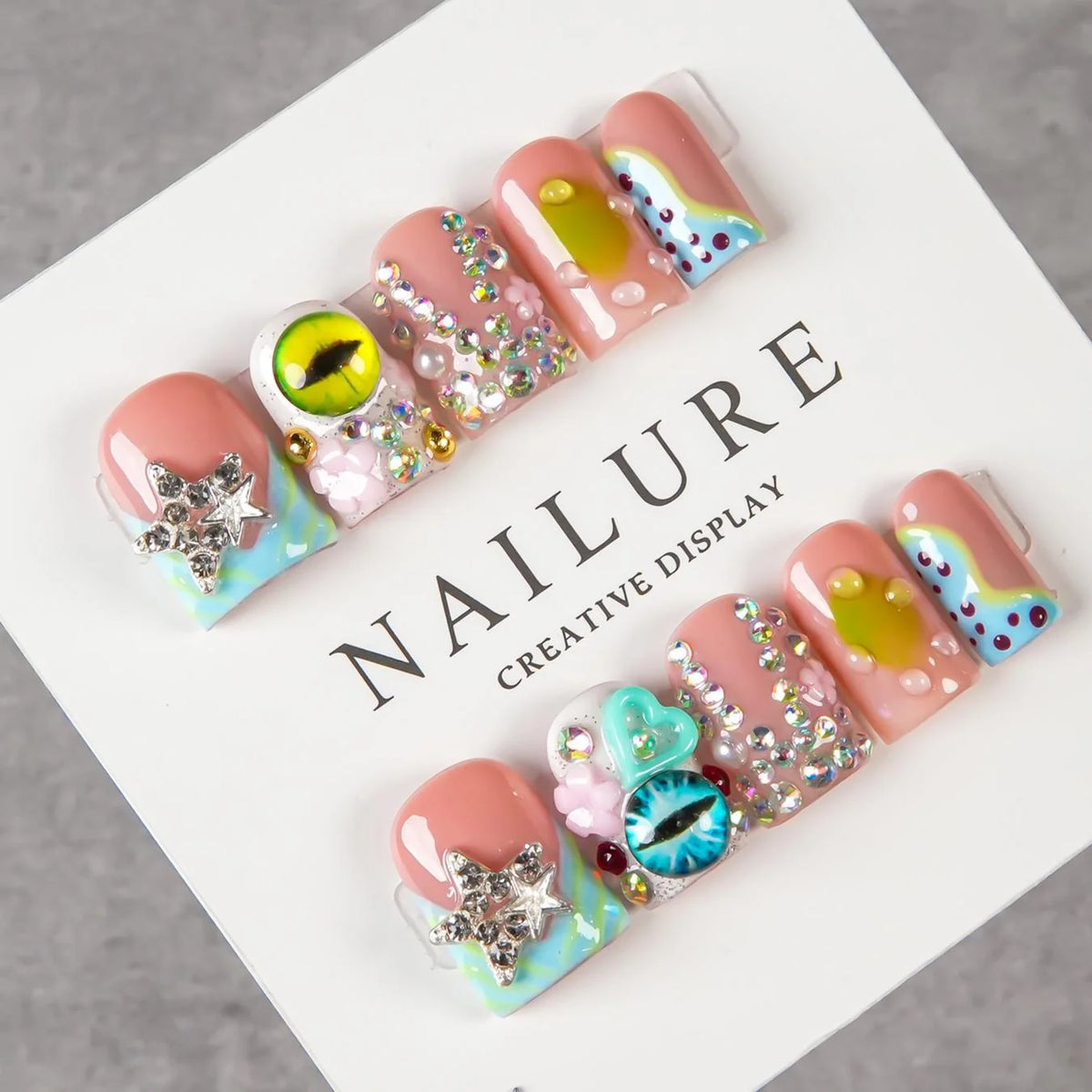 Press-On Nails Floral Adhesive Backing Reusable
