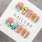 Press-On Nails Floral Adhesive Backing Reusable