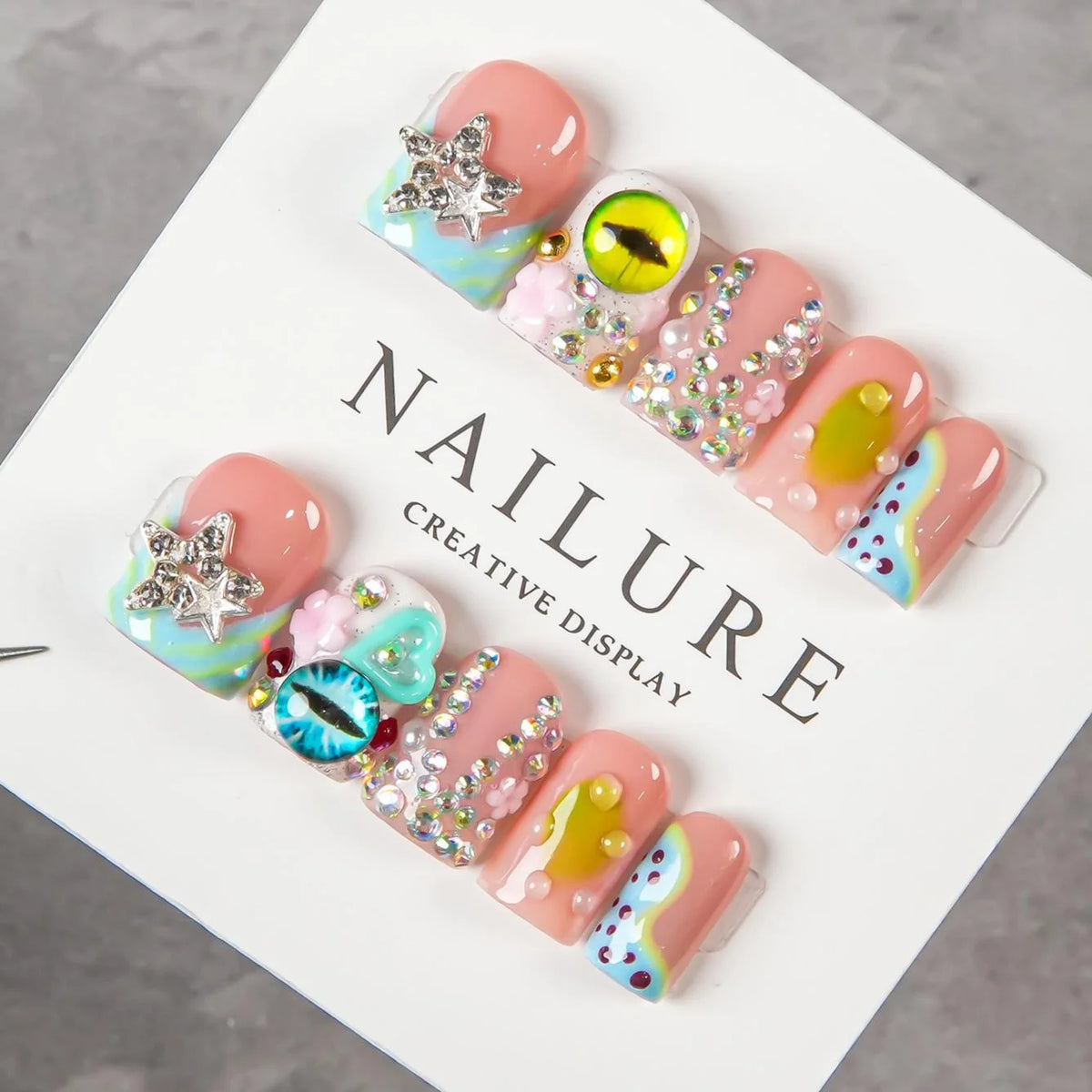 Press-On Nails Floral Adhesive Backing Reusable