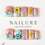 Press-On Nails Floral Adhesive Backing Reusable