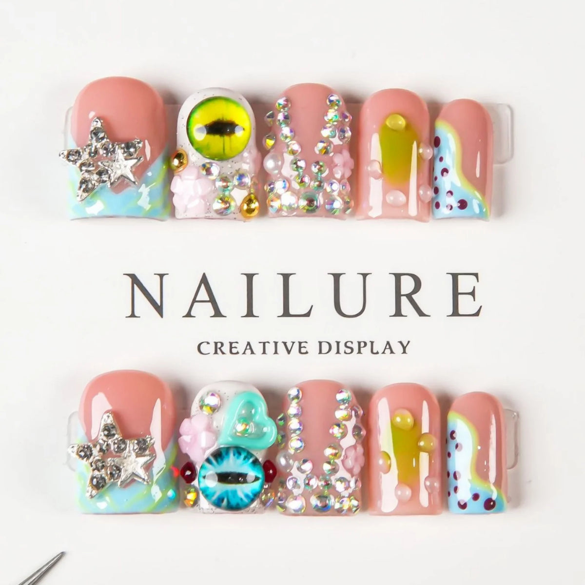 Press-On Nails Floral Adhesive Backing Reusable