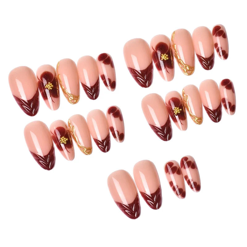 Press-On Nails Floral Almond Shape Reusable