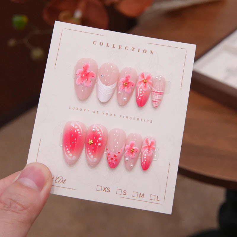 Press-On Nails Floral Art Easy Application Set of 24