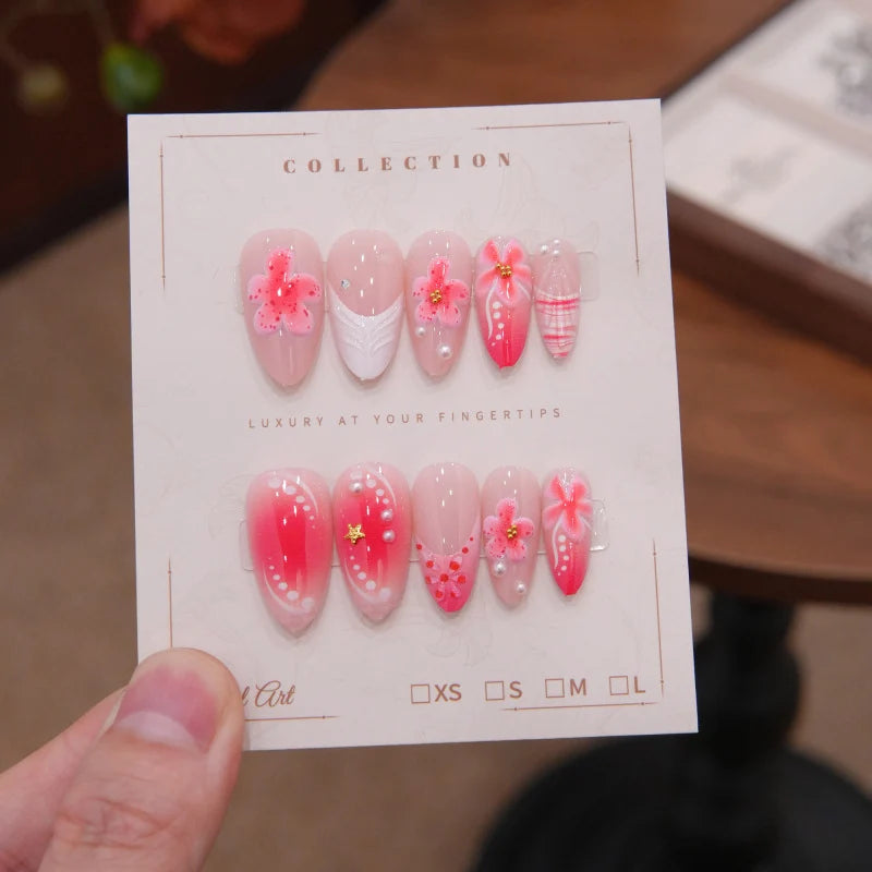 Press-On Nails Floral Art Easy Application Set of 24