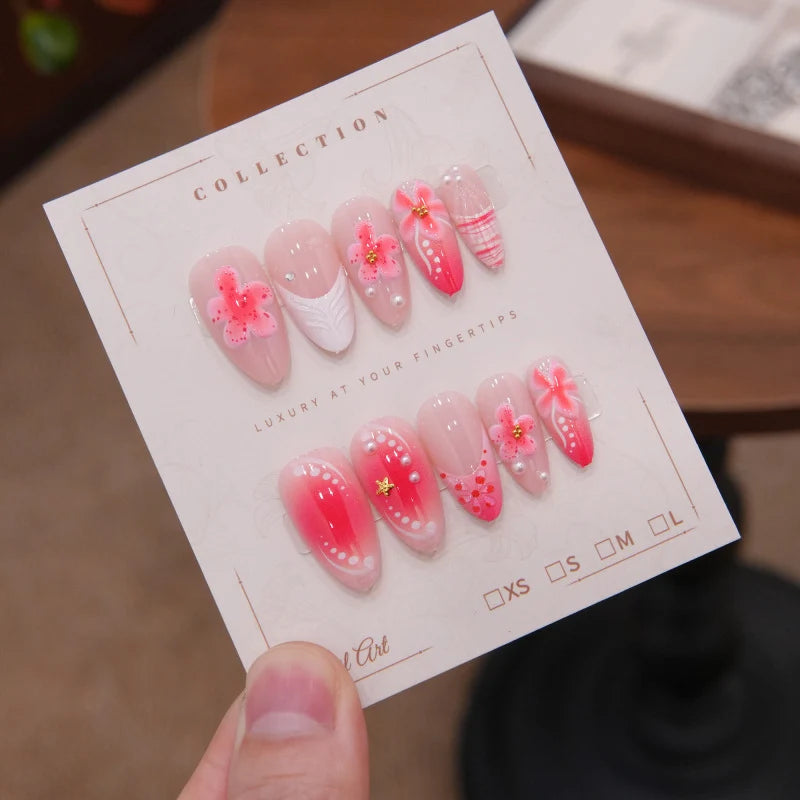 Press-On Nails Floral Art Easy Application Set of 24