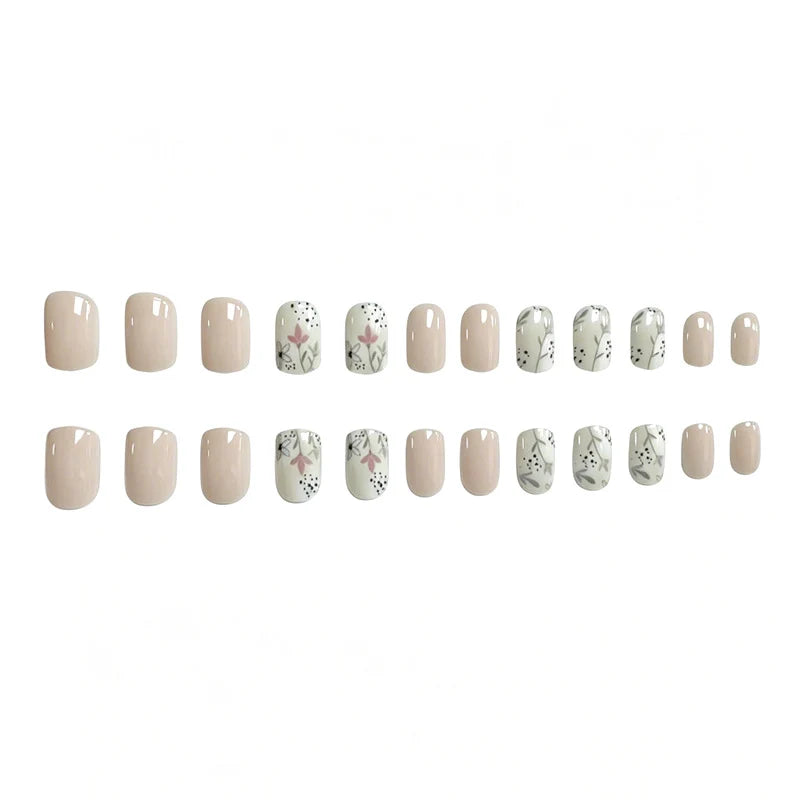 Press-On Nails Floral Art Easy Apply Multiple Sizes