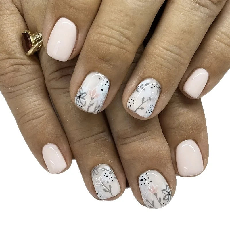 Press-On Nails Floral Art Easy Apply Multiple Sizes