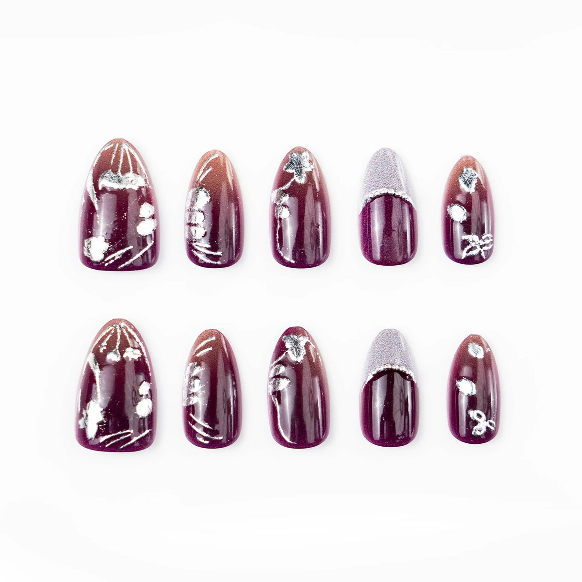 Press-On Nails Floral Artwork Acrylic Peel & Stick