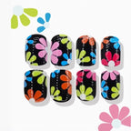 Press-On Nails Floral Black Chip-Resistant & Easy Application