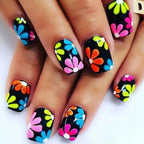 Press-On Nails Floral Black Chip-Resistant & Easy Application