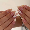 Press-On Nails Floral Blue & Gold Long-Lasting