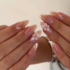 Press-On Nails Floral Blue & Gold Long-Lasting