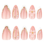 Press-On Nails Floral Blue & Gold Long-Lasting