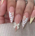 Press-On Nails Floral Bow Design Glue-On & Jelly Options