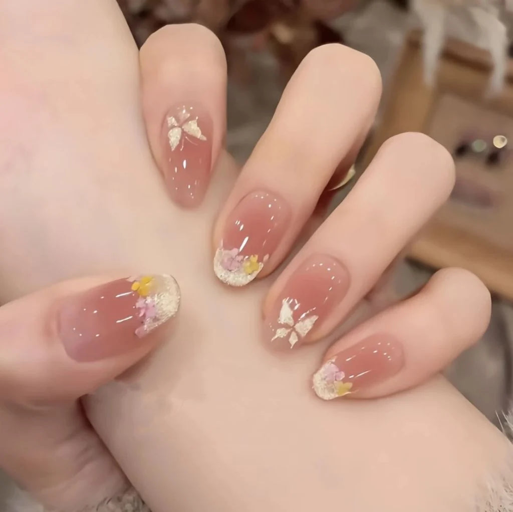 Press-On Nails Floral Butterfly Easy Application