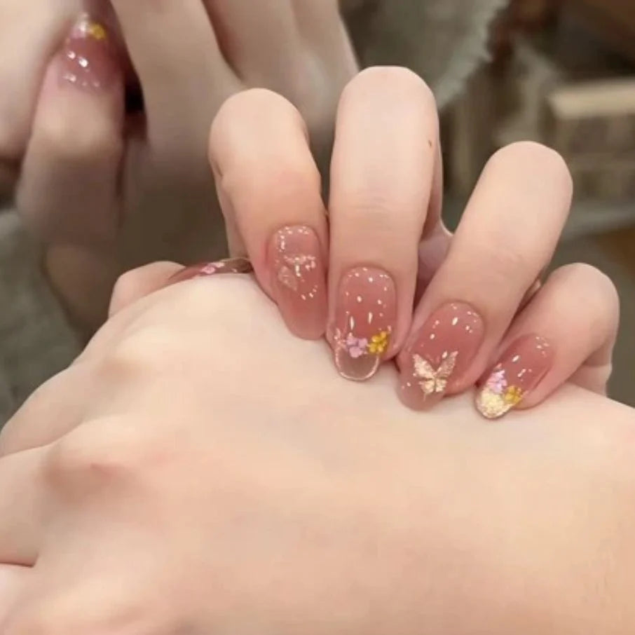 Press-On Nails Floral Butterfly Easy Application