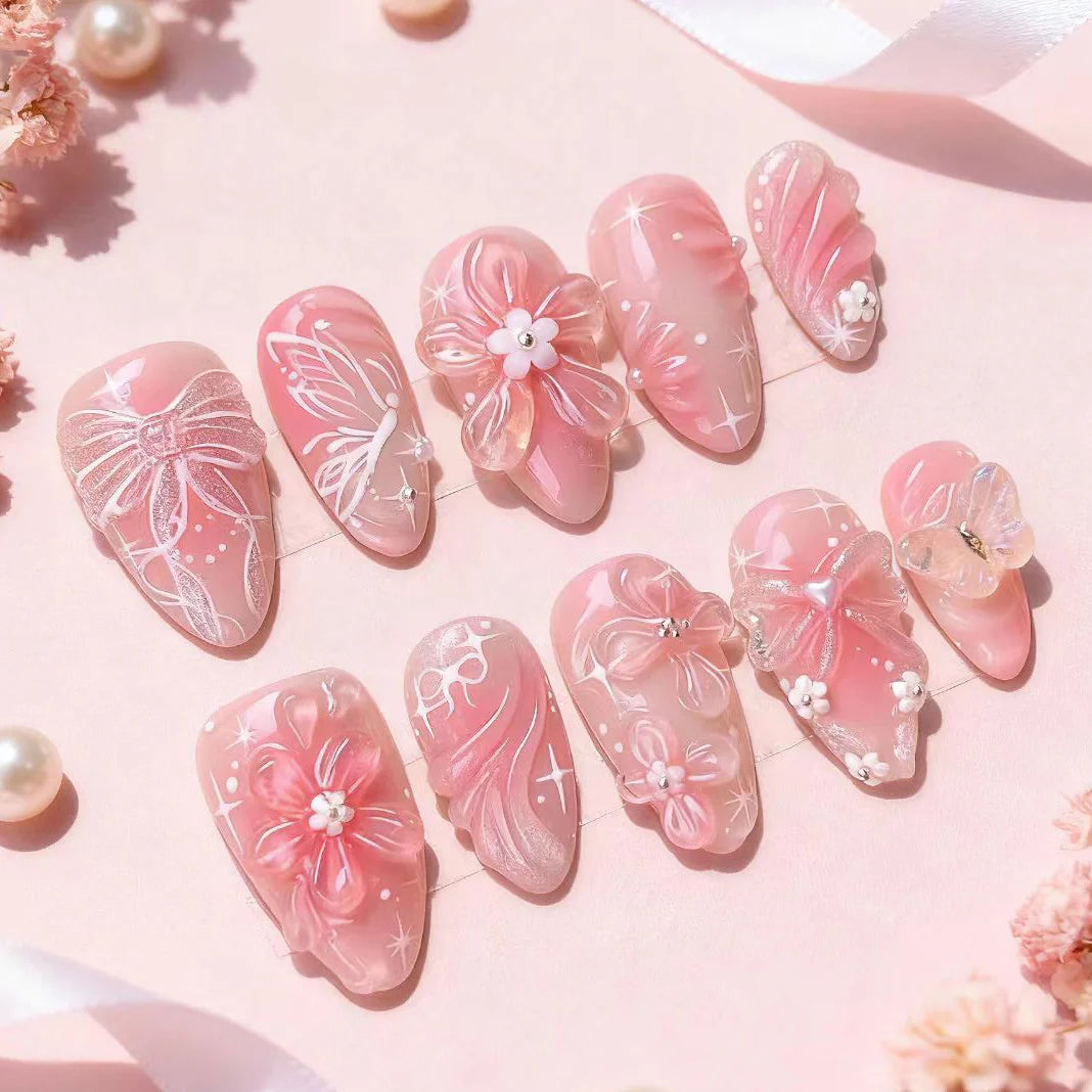 Press-On Nails Floral & Butterfly Easy Application