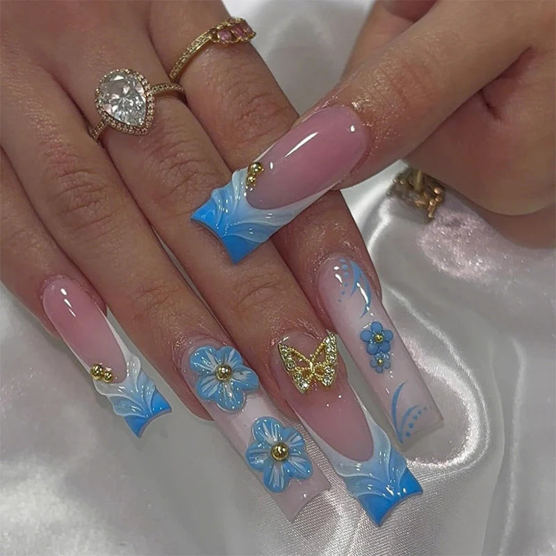 Press-On Nails Floral & Butterfly Reusable Adhesive Tabs