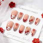 Press-On Nails Floral & Cherry Design Easy Application