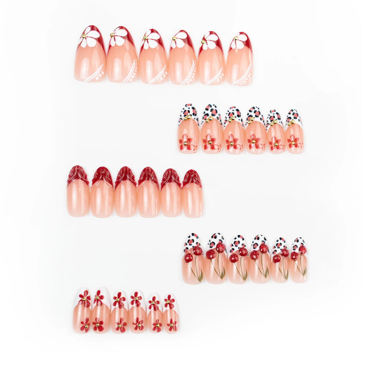 Press-On Nails Floral & Cherry Design Easy Application