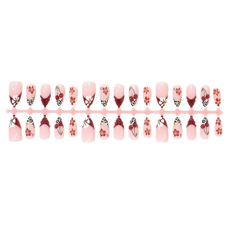 Press-On Nails Floral & Cherry Design Easy Application