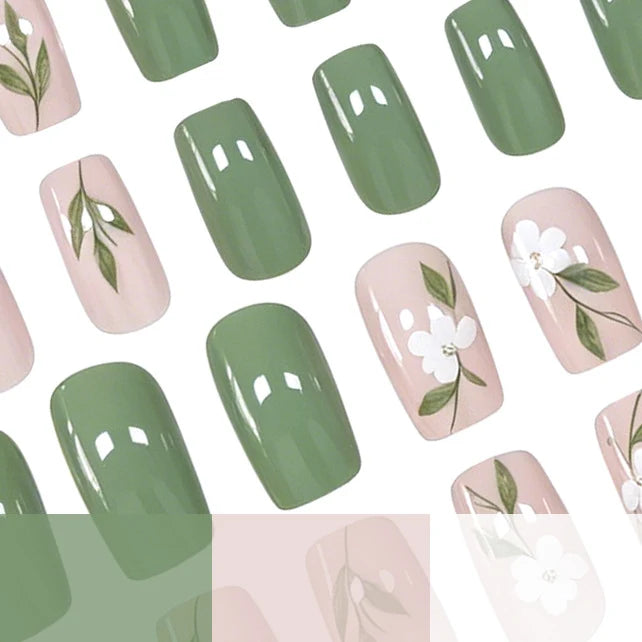 Press-On Nails Floral Design 24-Piece Easy Application