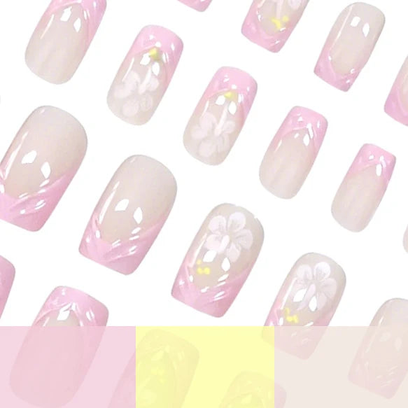 Press-On Nails Floral Design 24-Piece Easy Application & Non-Toxic