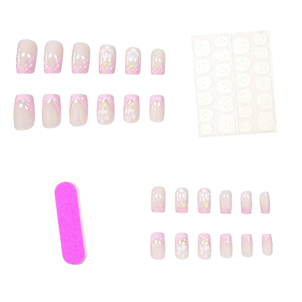 Press-On Nails Floral Design 24-Piece Easy Application & Non-Toxic