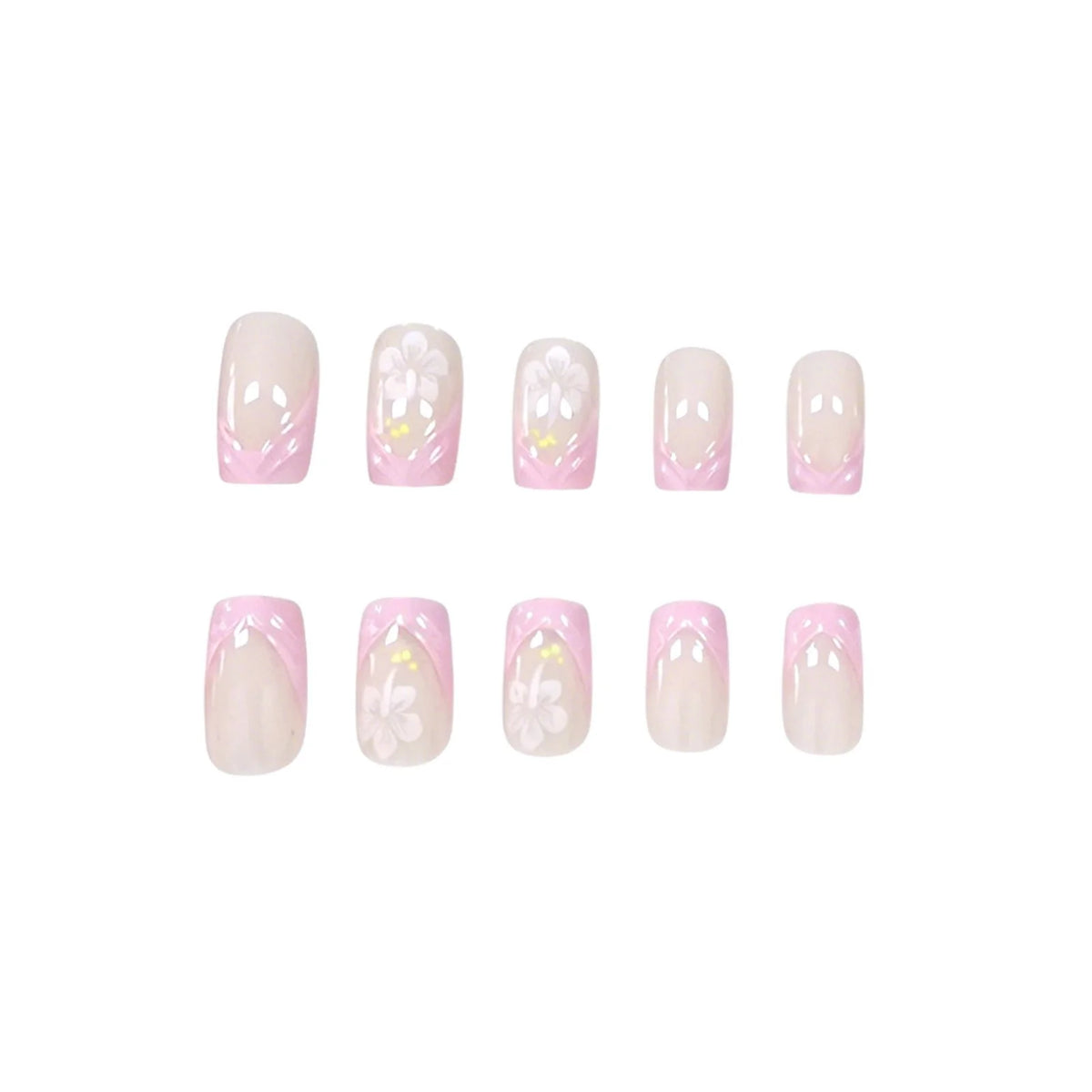 Press-On Nails Floral Design 24-Piece Easy Application & Non-Toxic