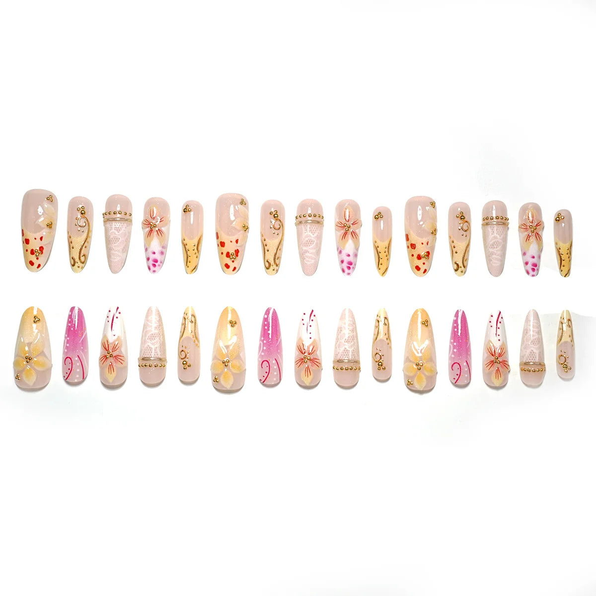 Press-On Nails Floral Design 30-Piece