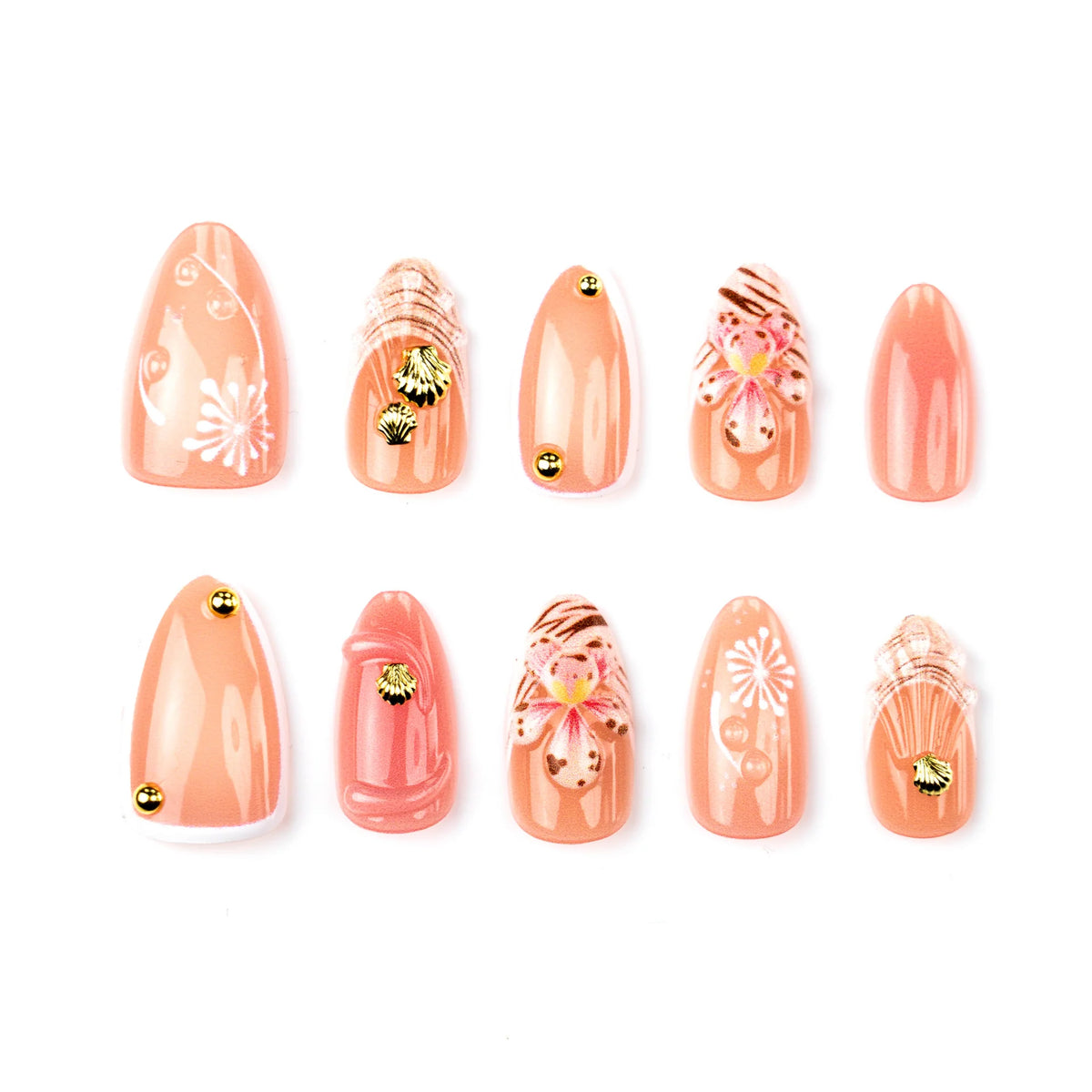 Press-On Nails Floral Design Adhesive Chip-Resistant