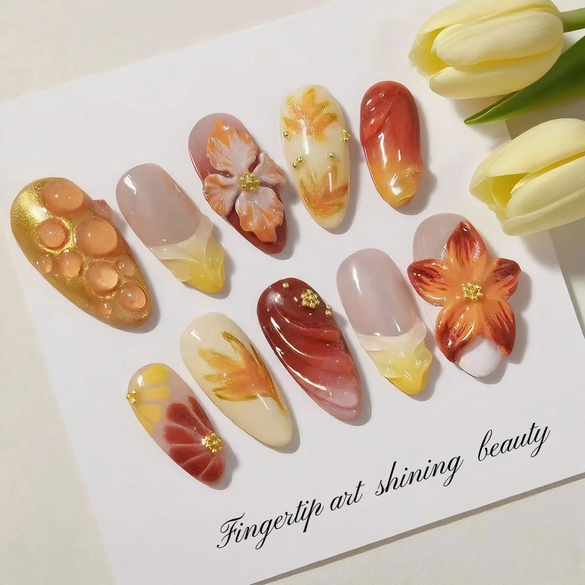 Press-On Nails Floral Design & Adhesive Included