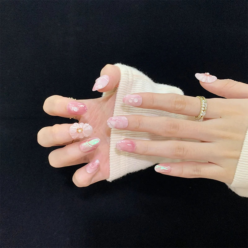 Press-On Nails Floral Design Adhesive Tabs