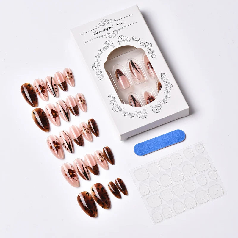 Press-On Nails Floral Design Adhesive Tabs Comfortable Fit